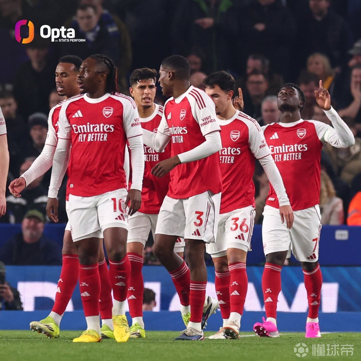 阿森纳本赛季英超10次净胜1球，队史同期仅次于03/04赛季
