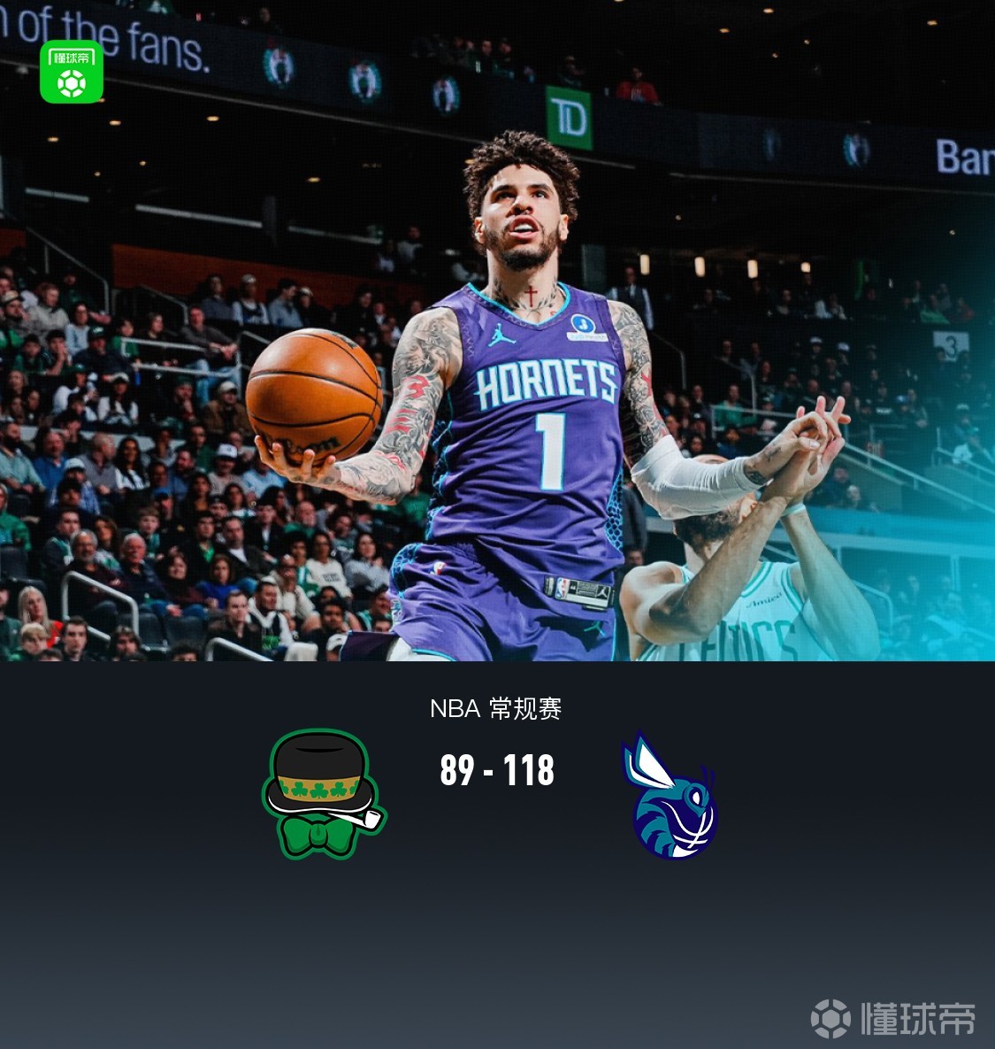 黄蜂118-89大胜凯尔特人豪取6连胜，克努佩尔20分，三球18+7