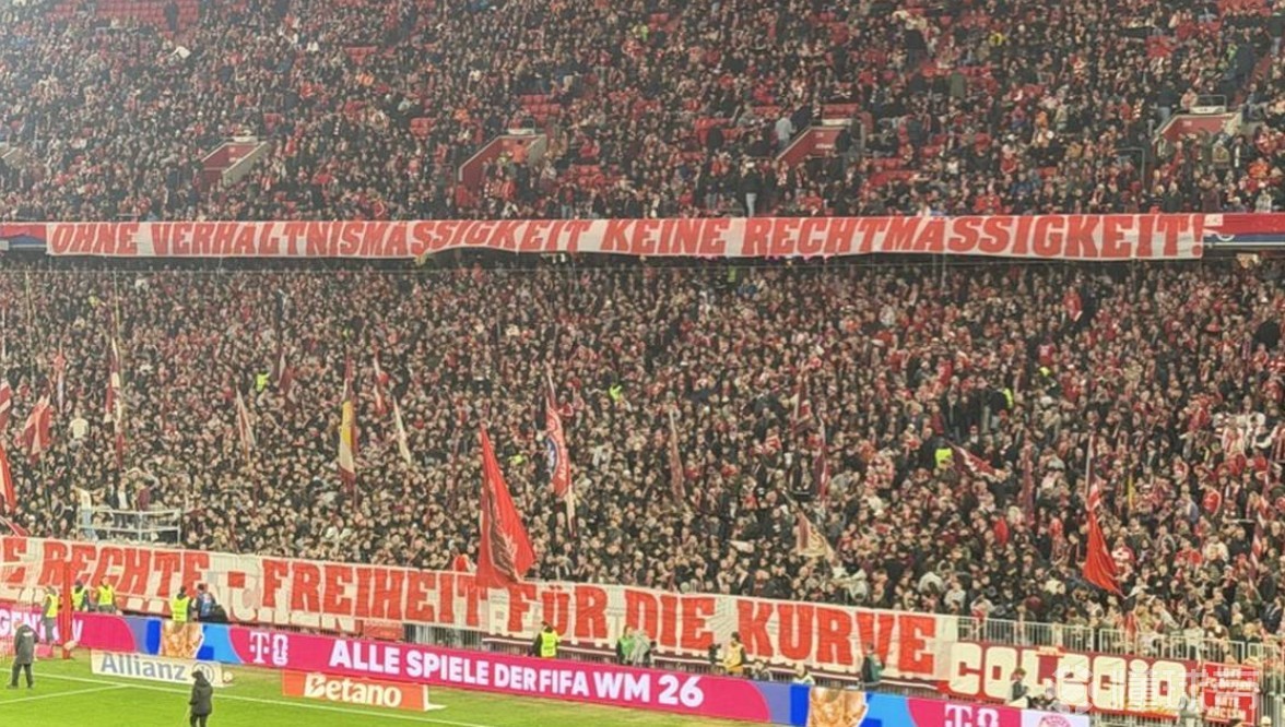 针对此前与警方的冲突，拜仁南看台拉横幅：反对任意执法