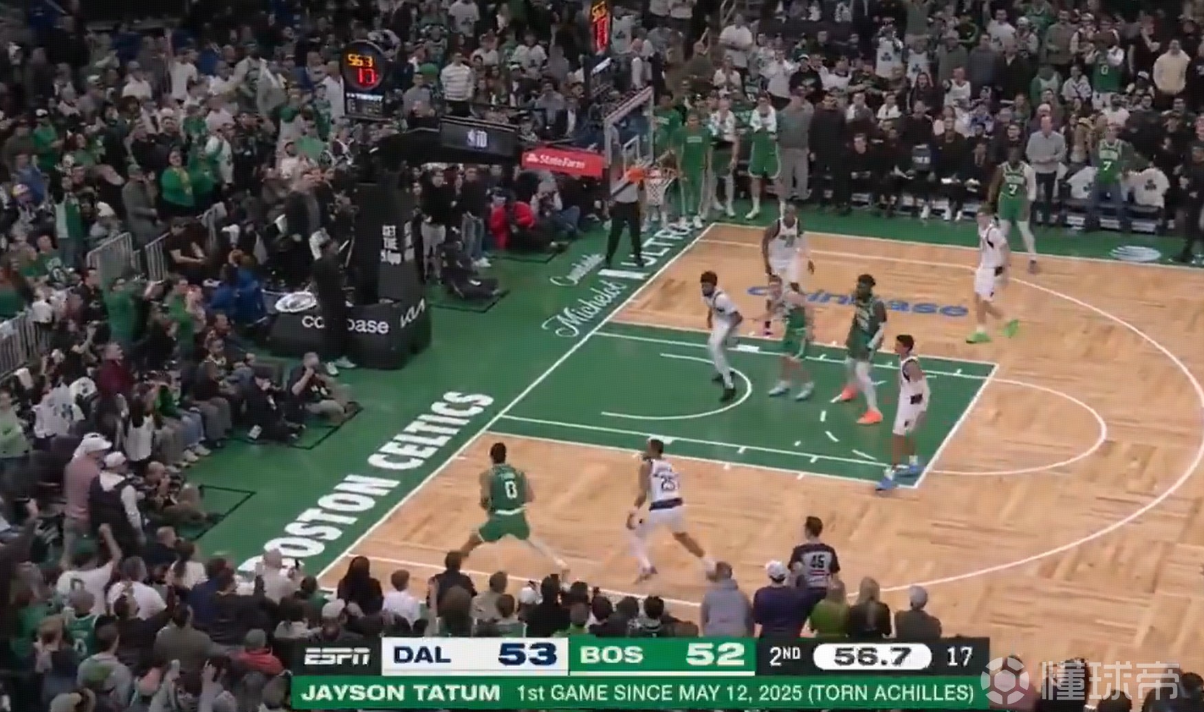 欢迎回到NBA！塔图姆6投0中后补扣+三分连拿5分，半场5+5+5