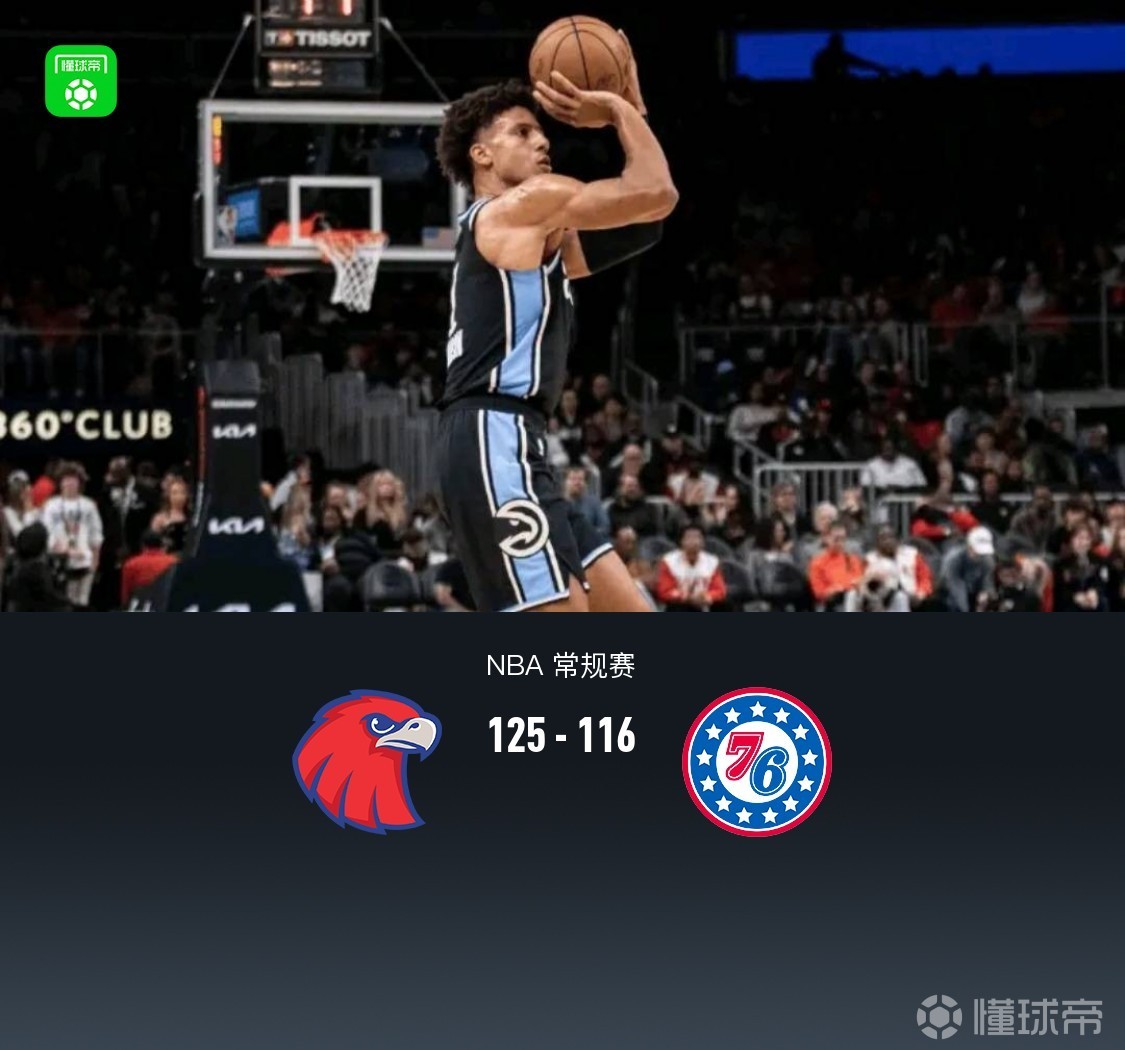 老鹰125-116逆转76人，杰伦-约翰逊35+10+7，马克西31分伤退