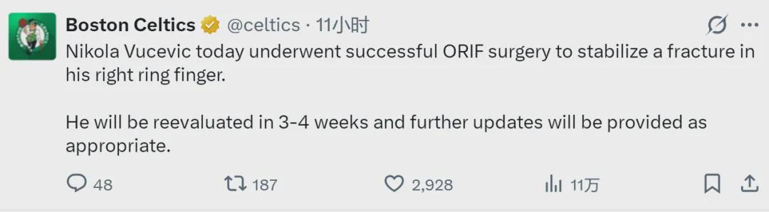 上场两分钟！直接骨折手术！凯尔特人遭打击