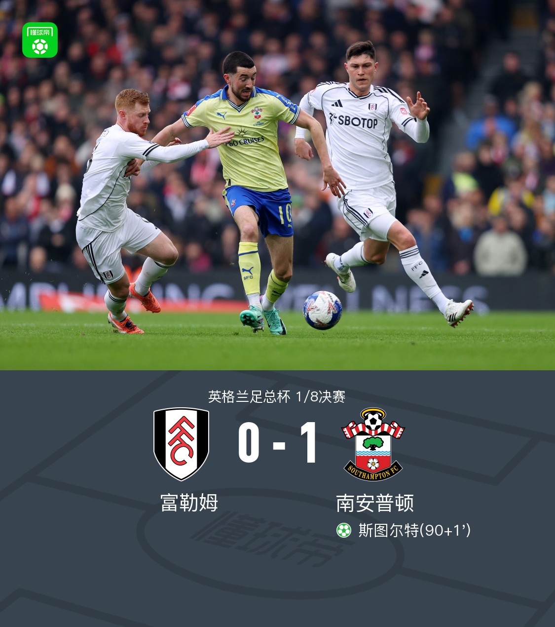 南安普顿1-0富勒姆晋级足总杯八强，斯图尔特点球绝杀