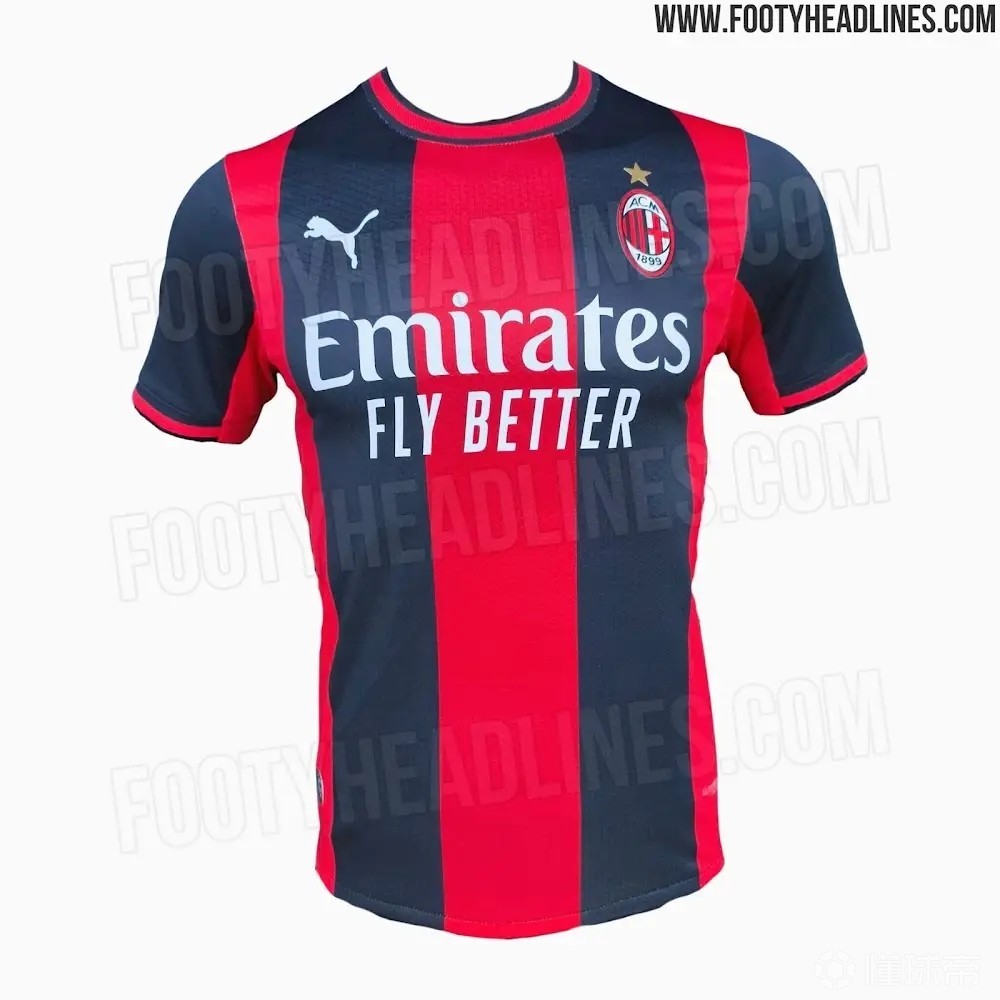 米兰下赛季主场球衣曝光：以98/99赛季为灵感，采用宽幅条纹