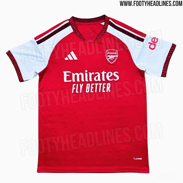 阿森纳下赛季球衣曝光：设计理念为“更深的红”，领口为闪电纹