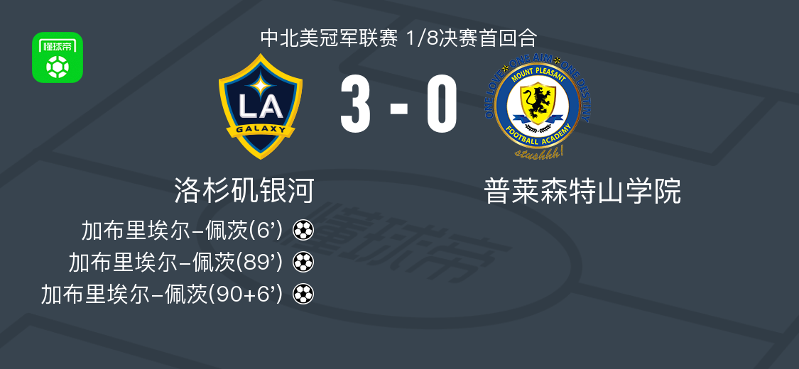 洛杉矶银河3-0大胜普莱森特山学院，加布里埃尔-佩茨帽子戏法