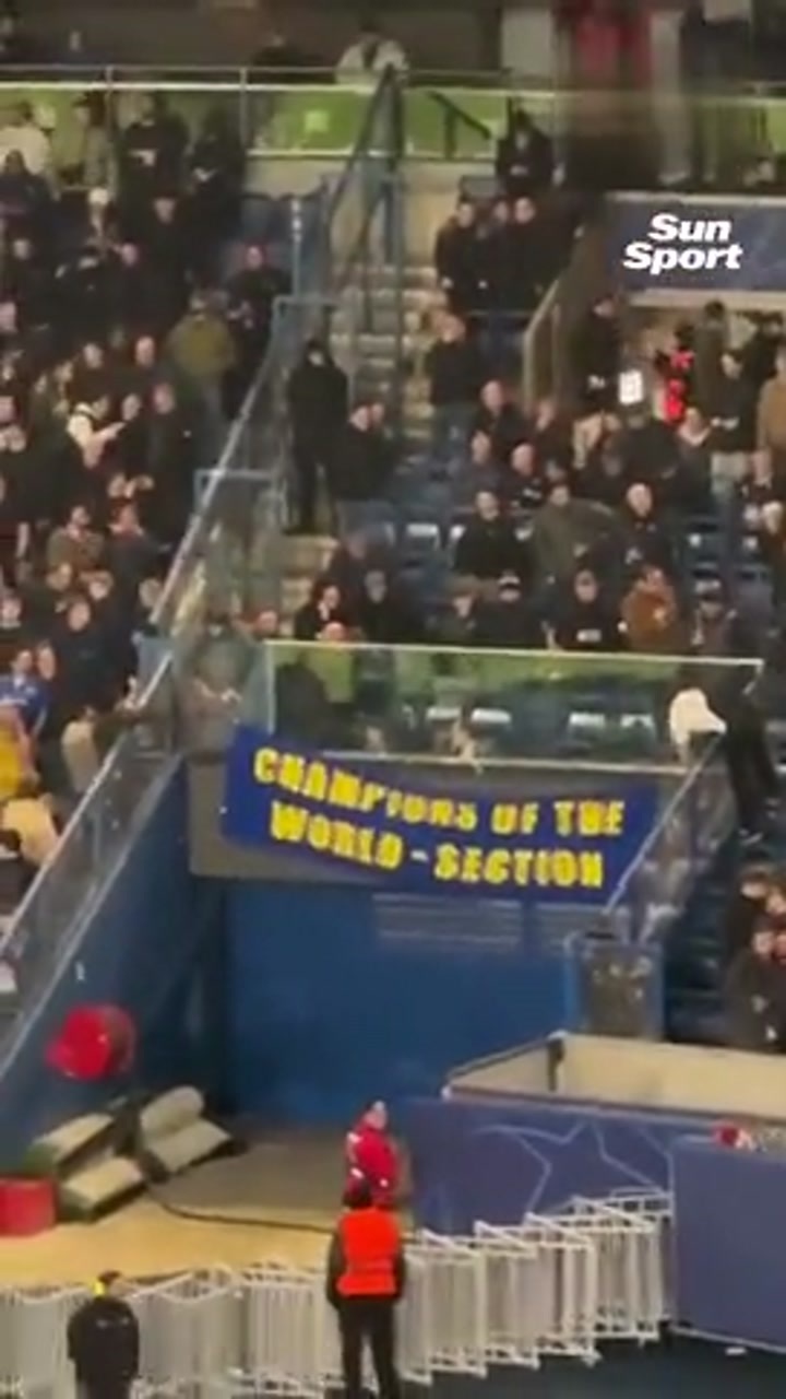 切尔西球迷在巴黎主场拉起的横幅：世界冠军专区