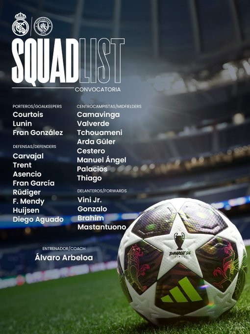 皇马战曼城大名单：姆巴佩、贝林厄姆伤缺，卡马文加回归