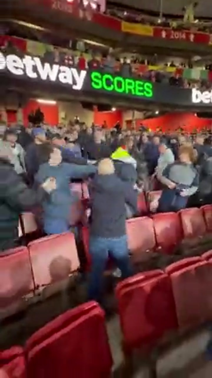 庆祝枪手进球！埃弗顿前锋巴里的朋友在埃弗顿球迷区遭遇围攻