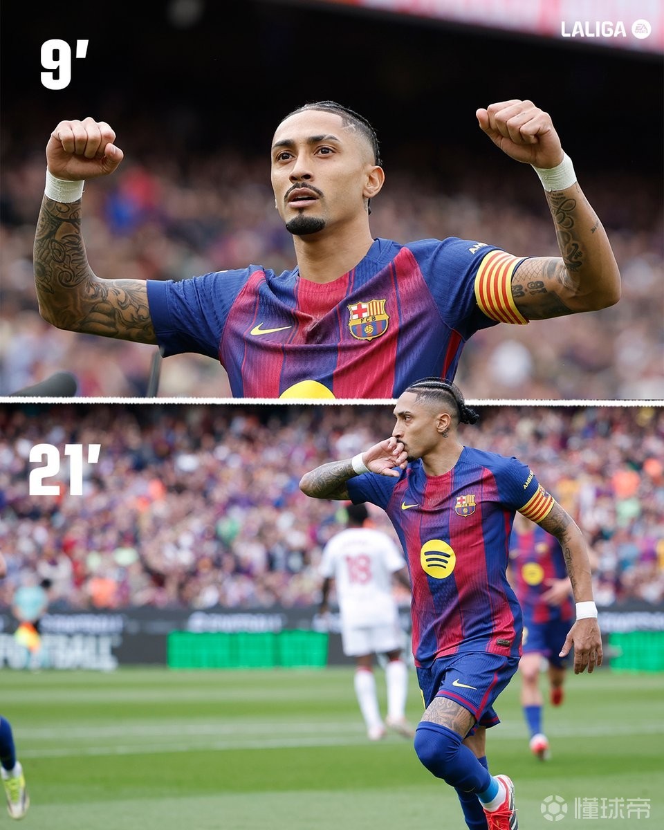 西甲单场打入两粒点球，拉菲尼亚是本世纪巴萨球员第六人