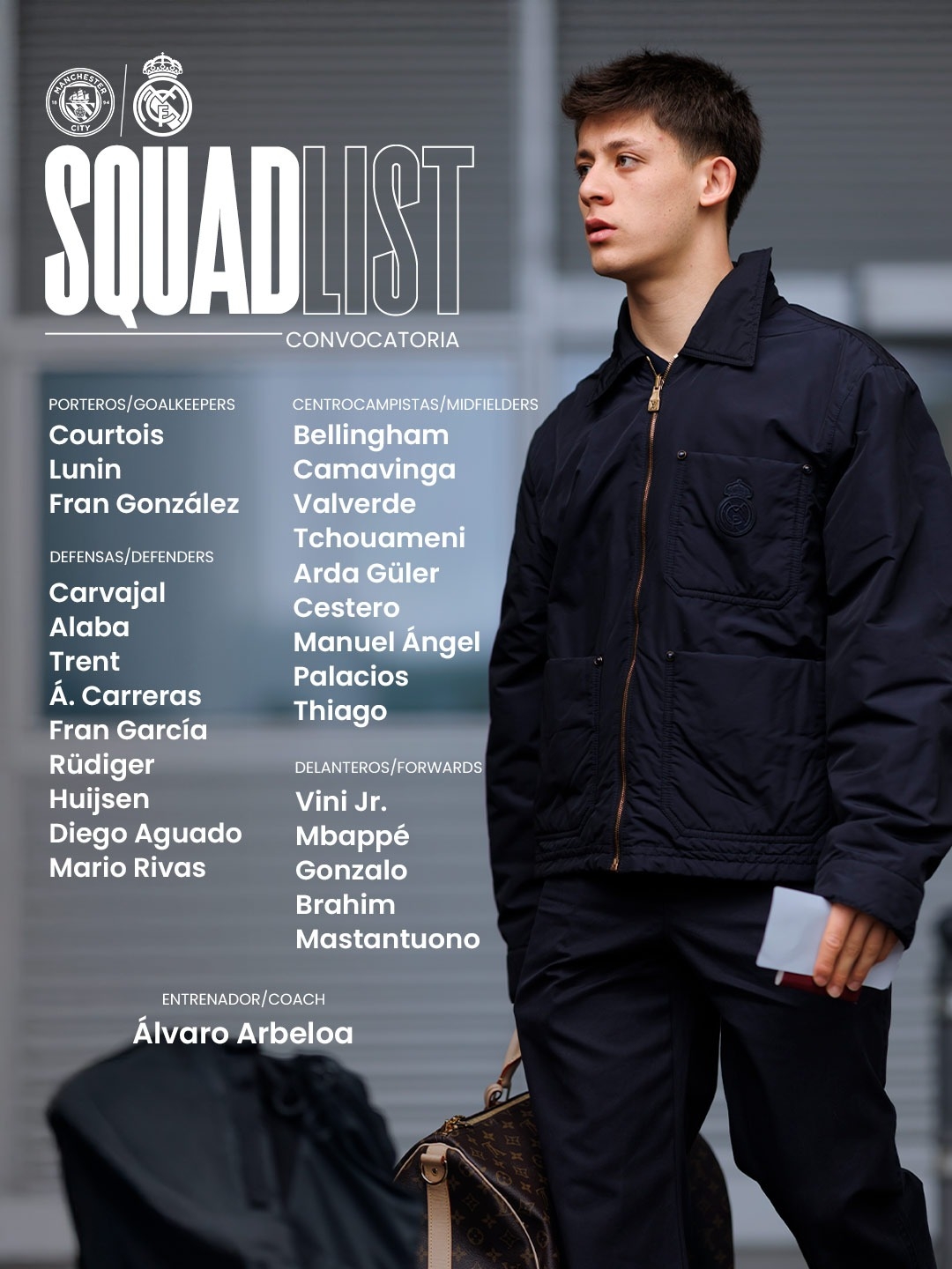 皇马vs曼城大名单：维尼修斯领衔；姆巴佩，贝林厄姆回归