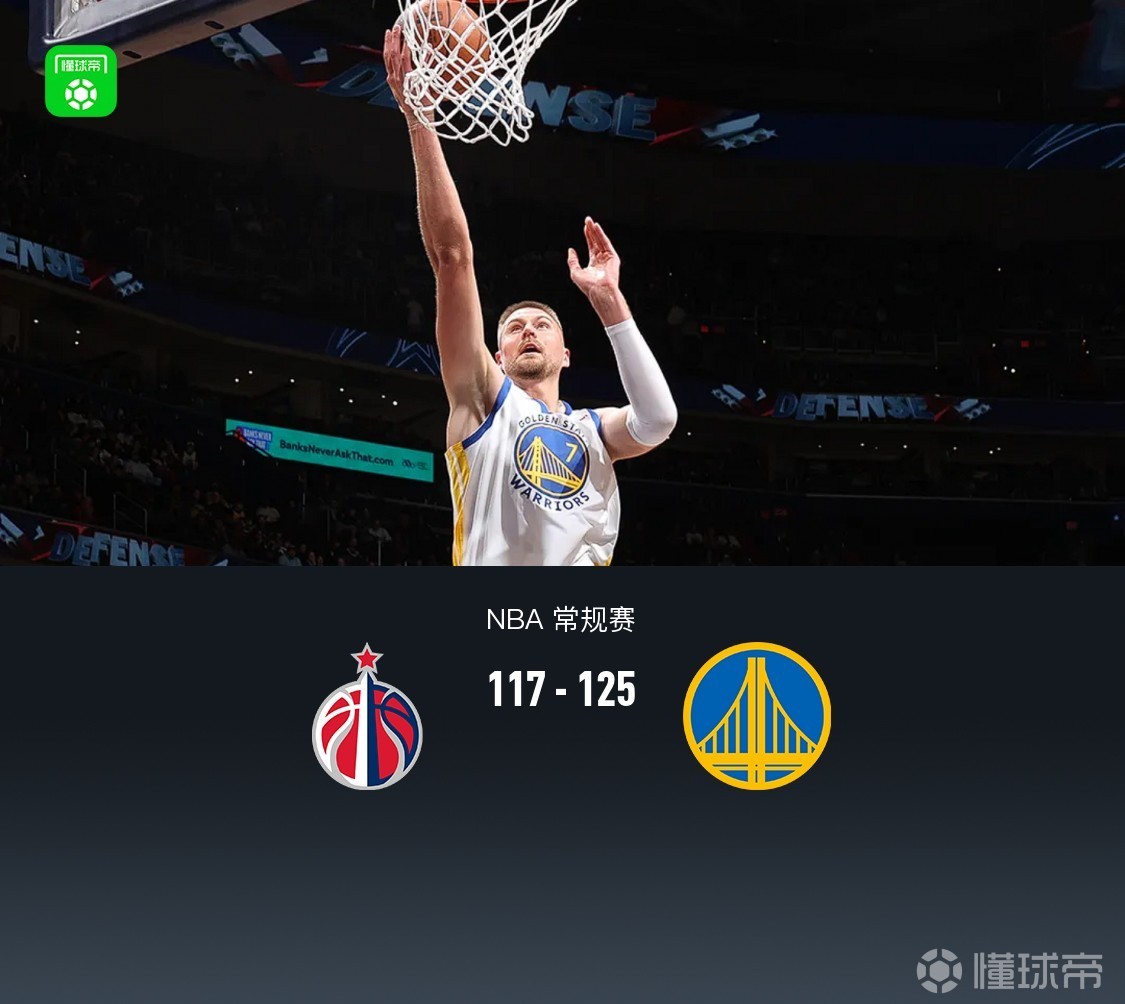 勇士125-117奇才结束5连败，波神30分，梅尔顿27分，特雷杨21分伤退