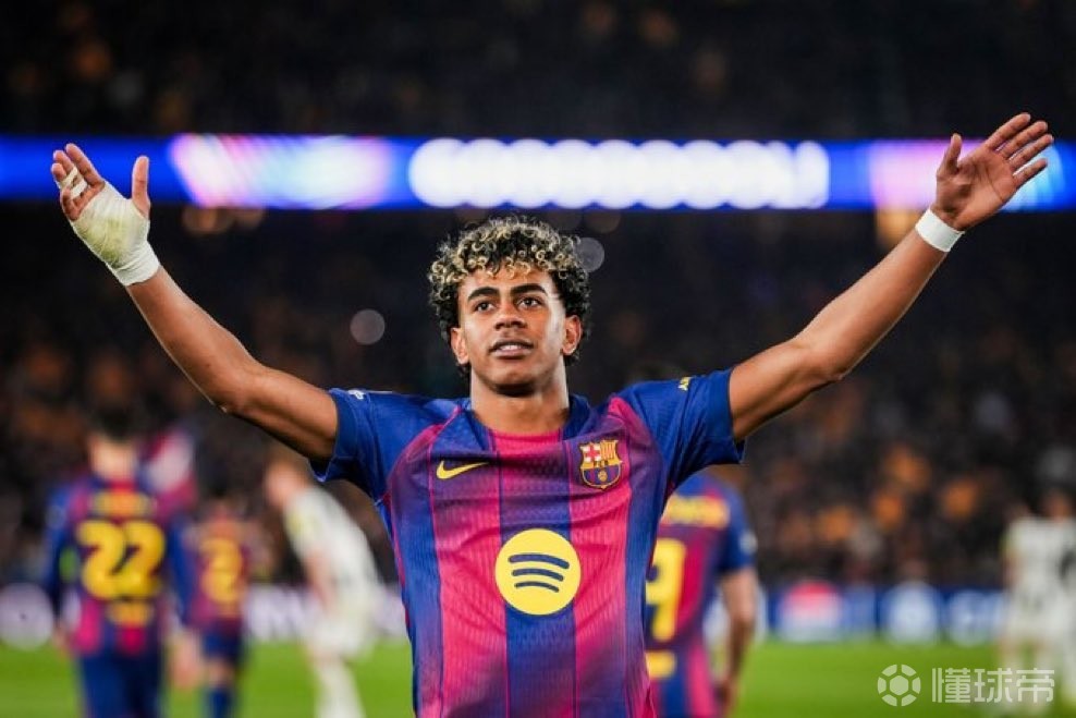 继姆哈之后，亚马尔是第三位20岁前欧冠进球上双的球员