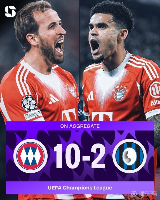 火力十足，拜仁队史第三次以8球及以上优势在欧冠淘汰赛晋级