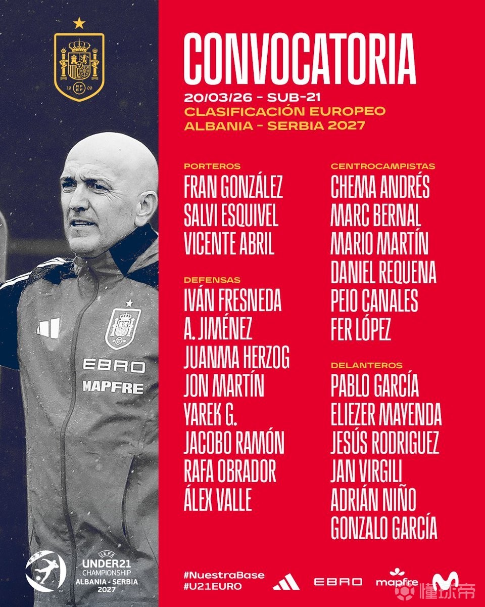 西班牙U21新一期大名单：马克-贝尔纳尔和贡萨洛-加西亚在列