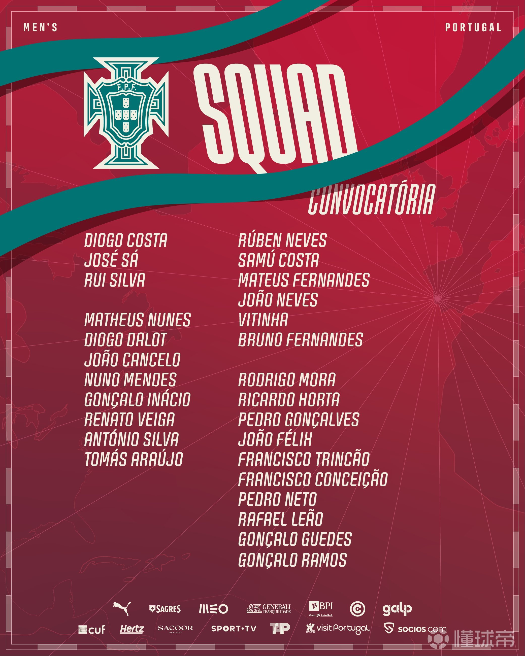 葡萄牙大名单：C罗因伤缺席，B费、维蒂尼亚领衔，B席、迪亚斯同样缺席