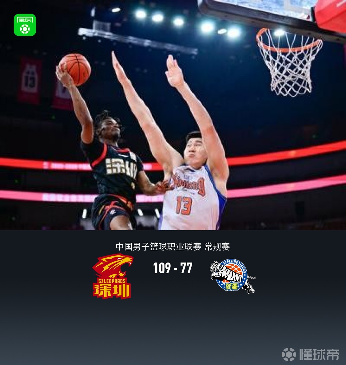 深圳109-77狂胜新疆取3连胜，贺希宁22+3+4，王浩然22分