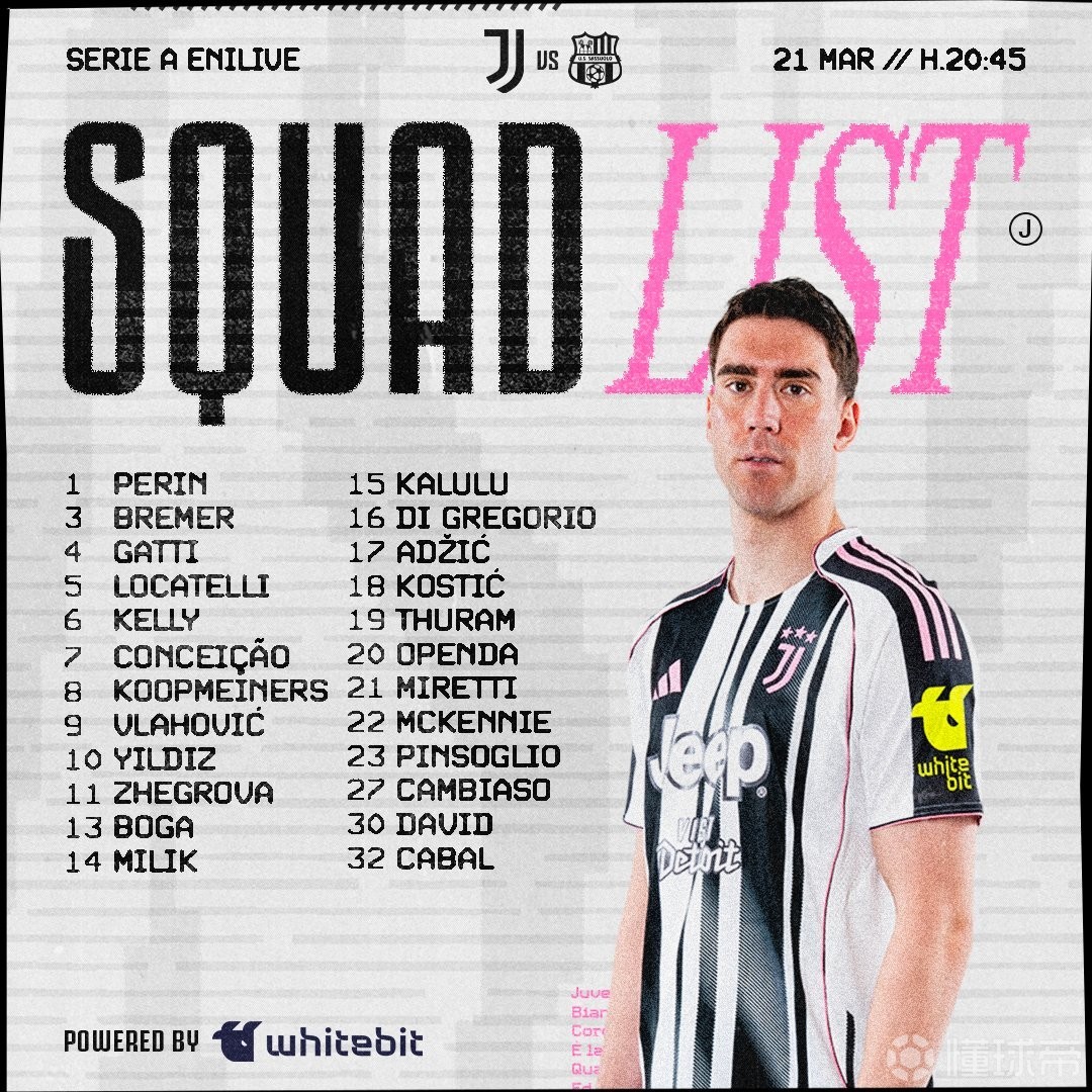 尤文主场战萨索洛名单：弗拉霍维奇复出，伊尔迪兹、戴维在列