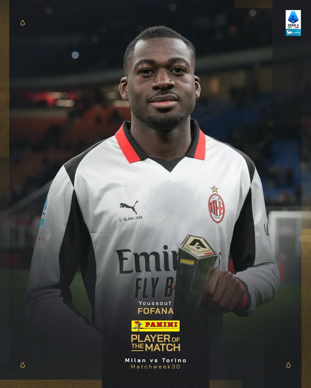 攻入一球，优素福-福法纳当选米兰vs都灵全场最佳