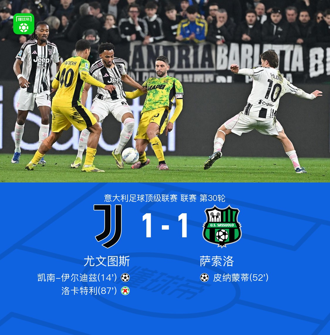 剑南春｜尤文1-1战平萨索洛，伊尔迪兹破门，洛卡特利失点