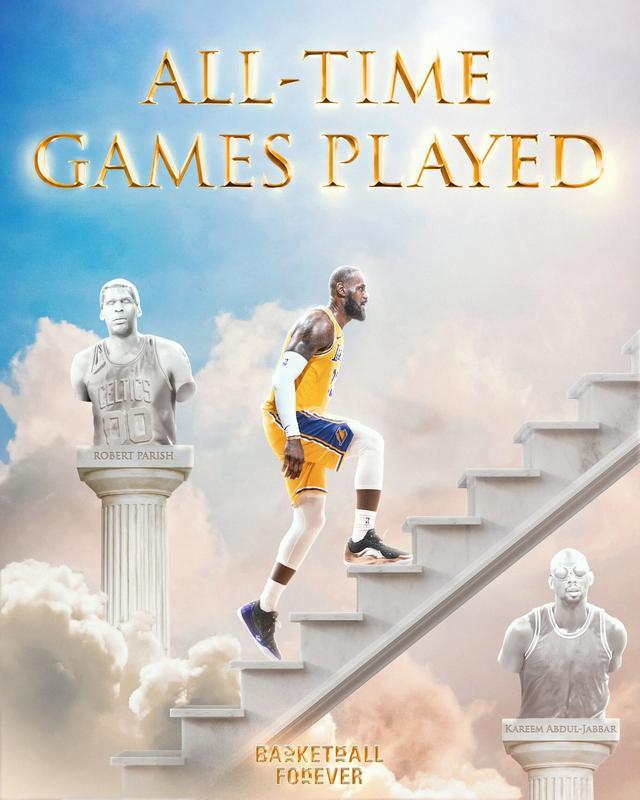 1612场！41岁詹姆斯超越帕里什，加冕NBA历史出场王！