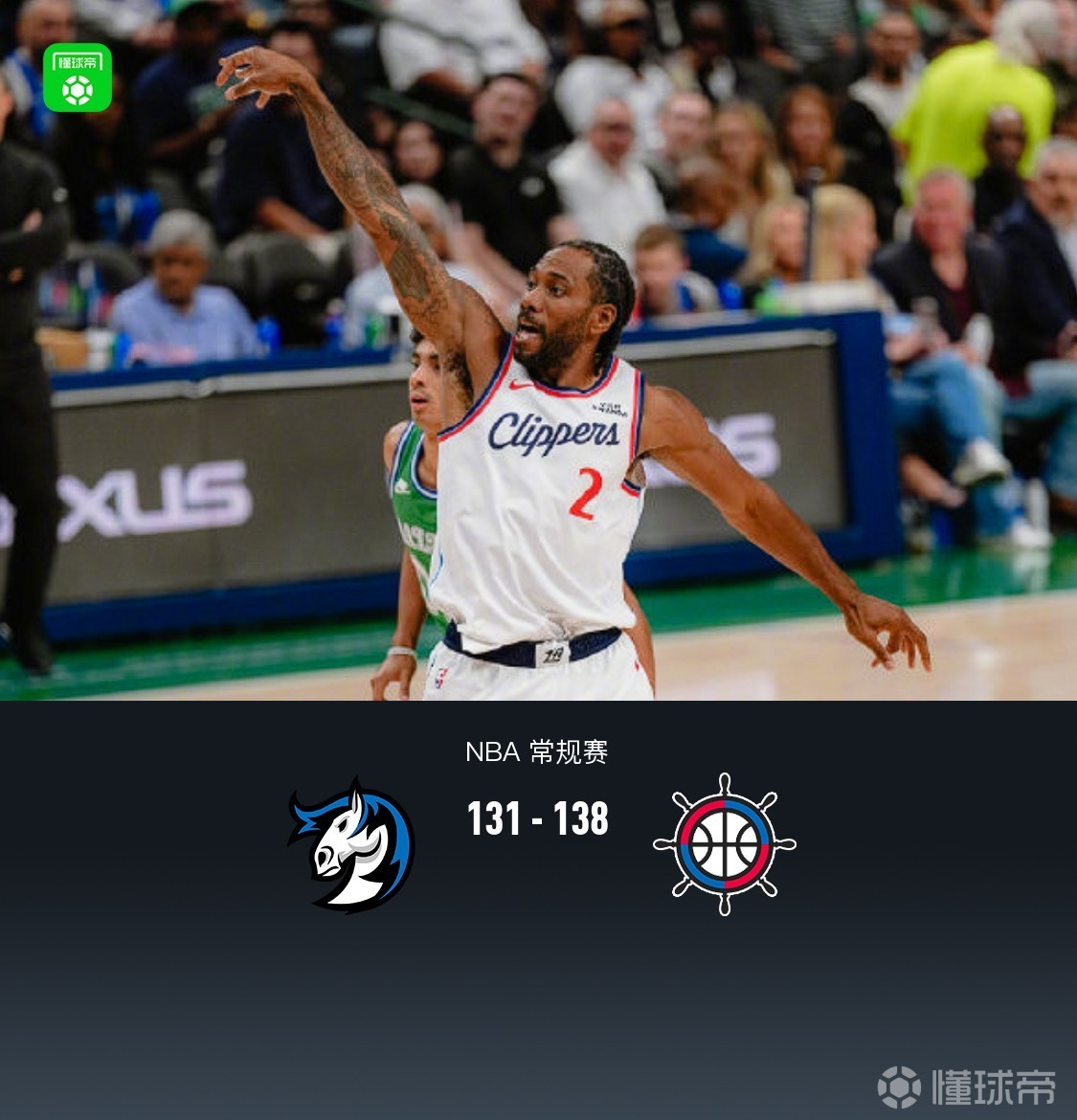 快船加时138-131独行侠，伦纳德34分，加兰41+11，弗拉格18+9+7