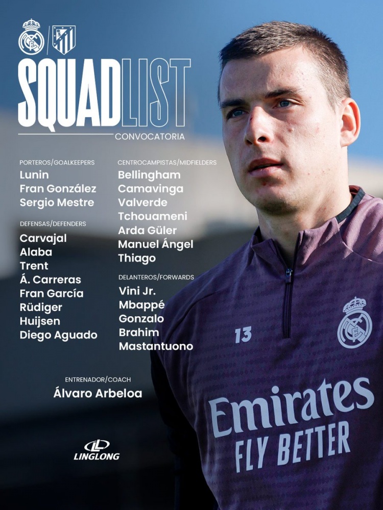 皇马公布战马竞大名单：维尼修斯、姆巴佩、贝林厄姆在列