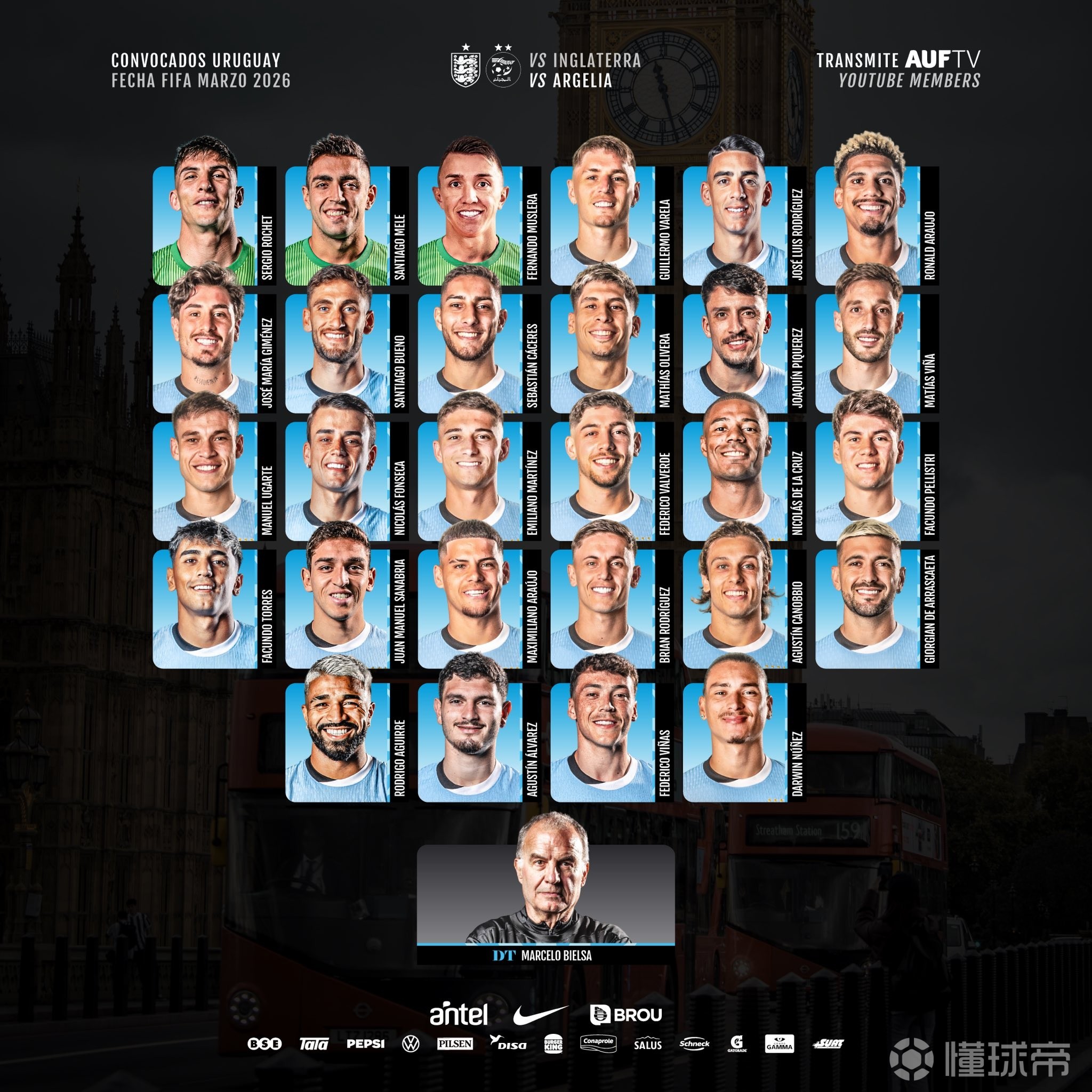 乌拉圭3月名单：巴尔韦德领衔，阿劳霍、乌加特、努涅斯入选