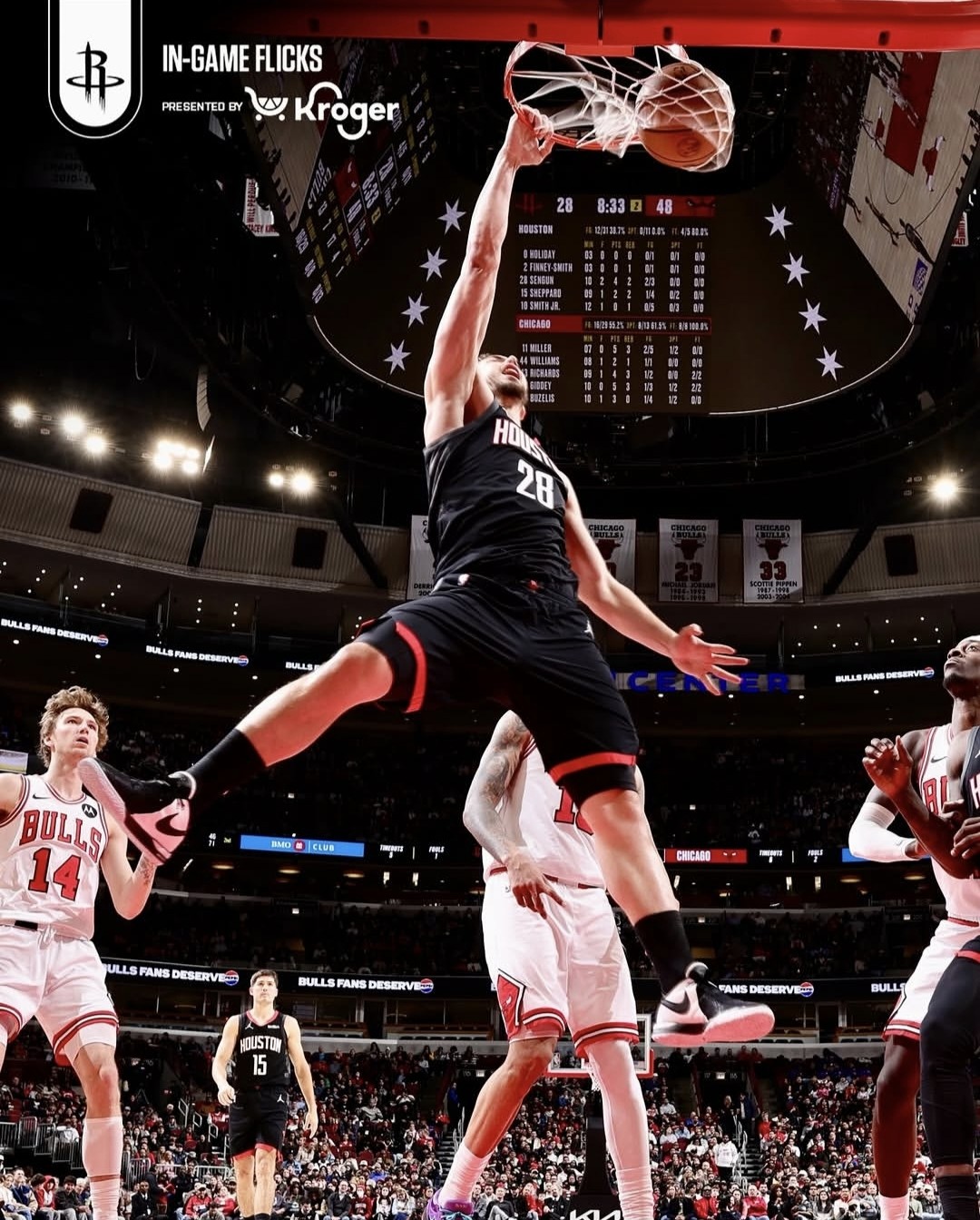 差距不小，火箭三分41中11&替补仅9分，公牛38中19&替补53分