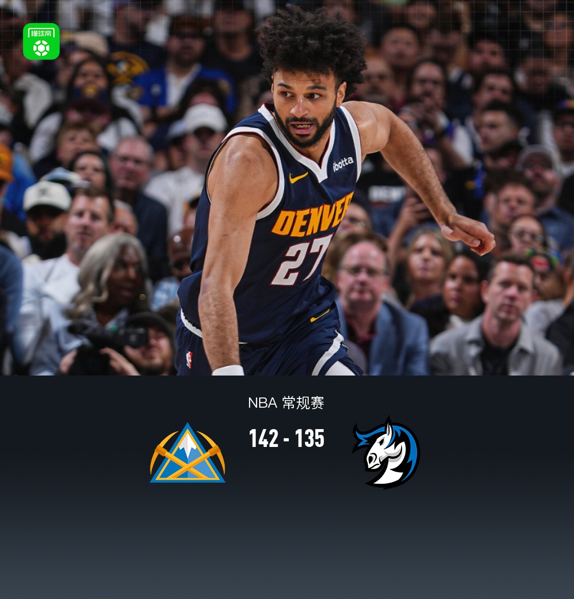 掘金142-135独行侠，穆雷53分，约基奇23+21+19