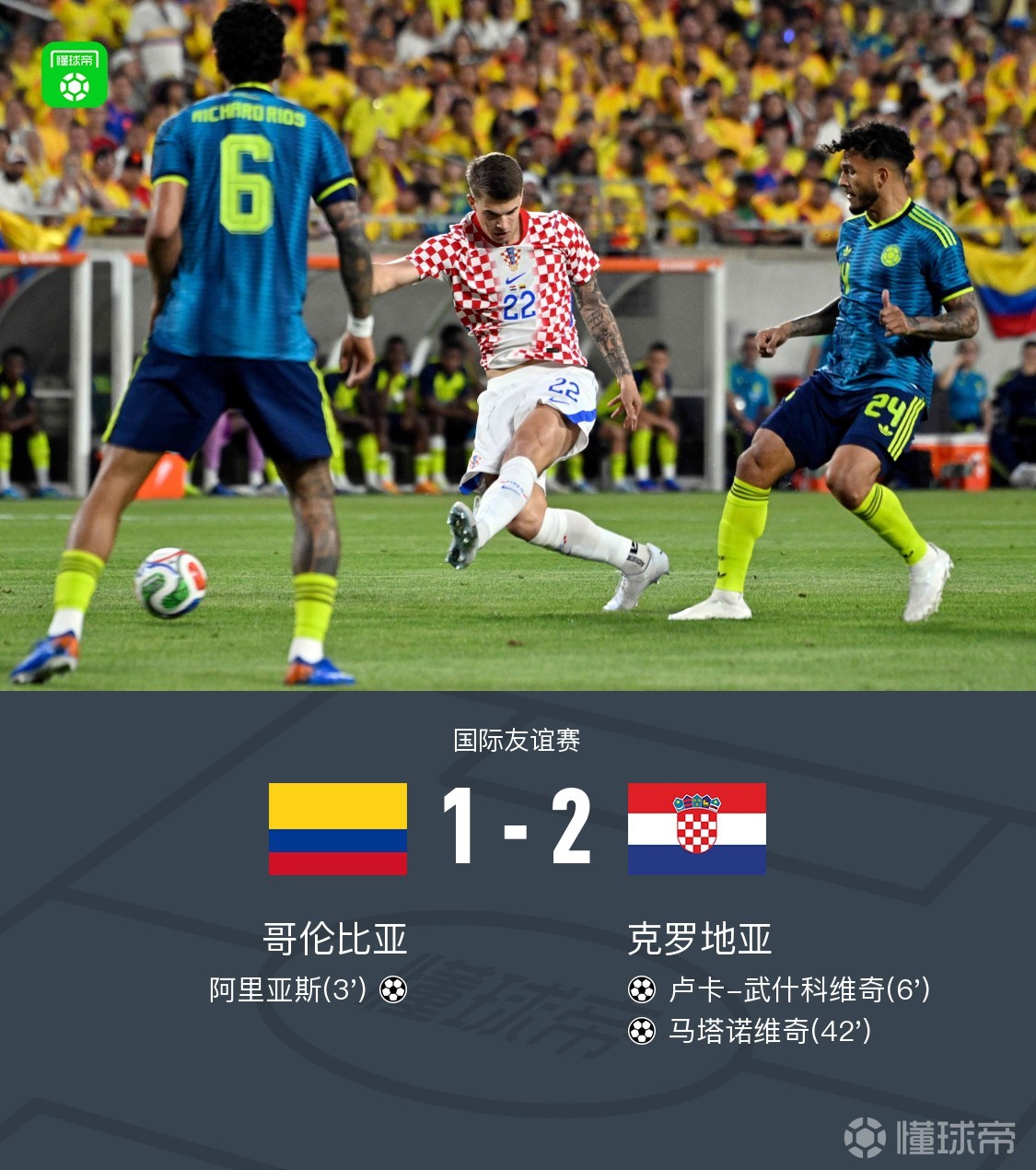 克罗地亚2-1逆转哥伦比亚 马塔诺维奇建功