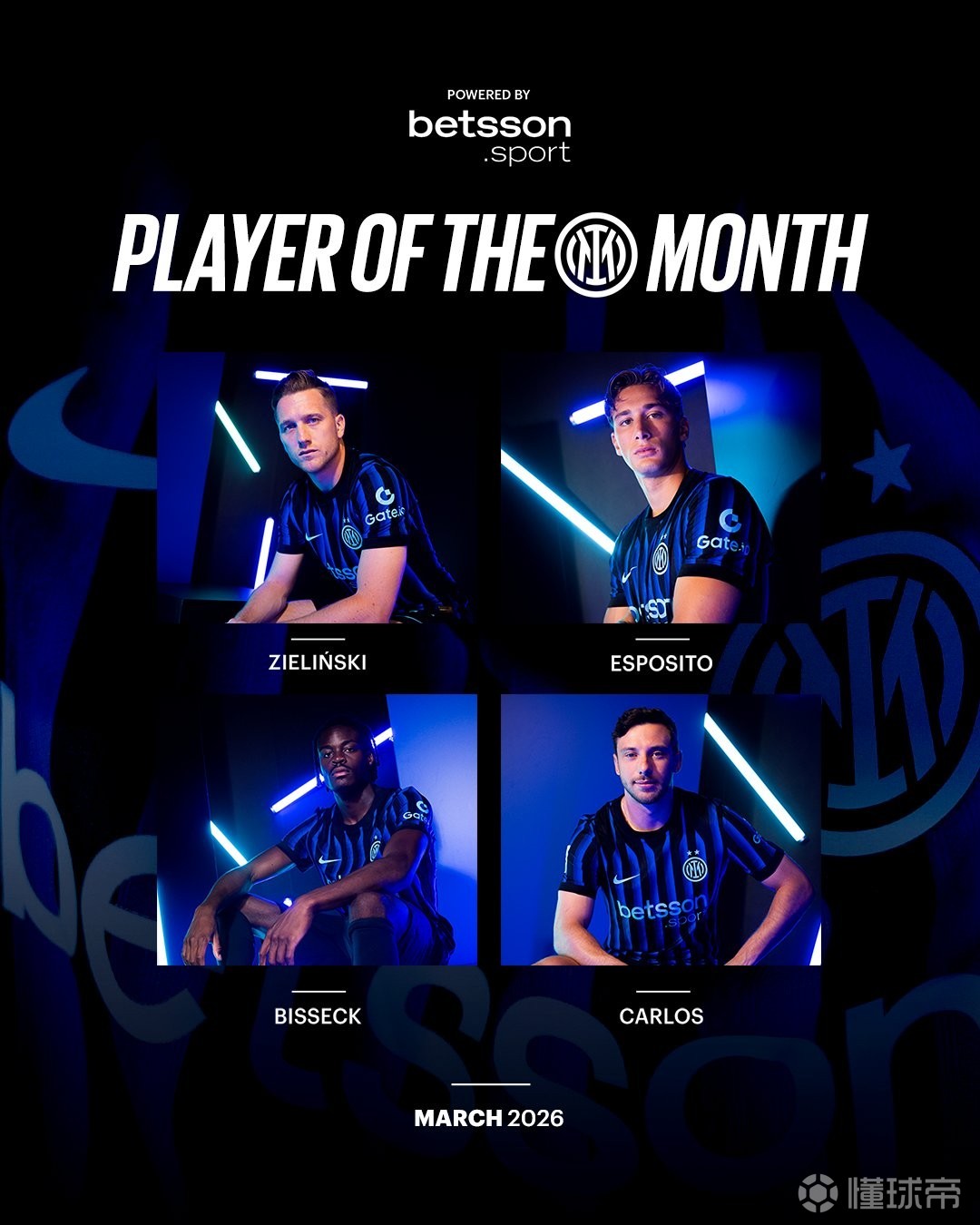 国米3月最佳球员候选：泽林斯基、皮奥、比塞克、奥古斯托