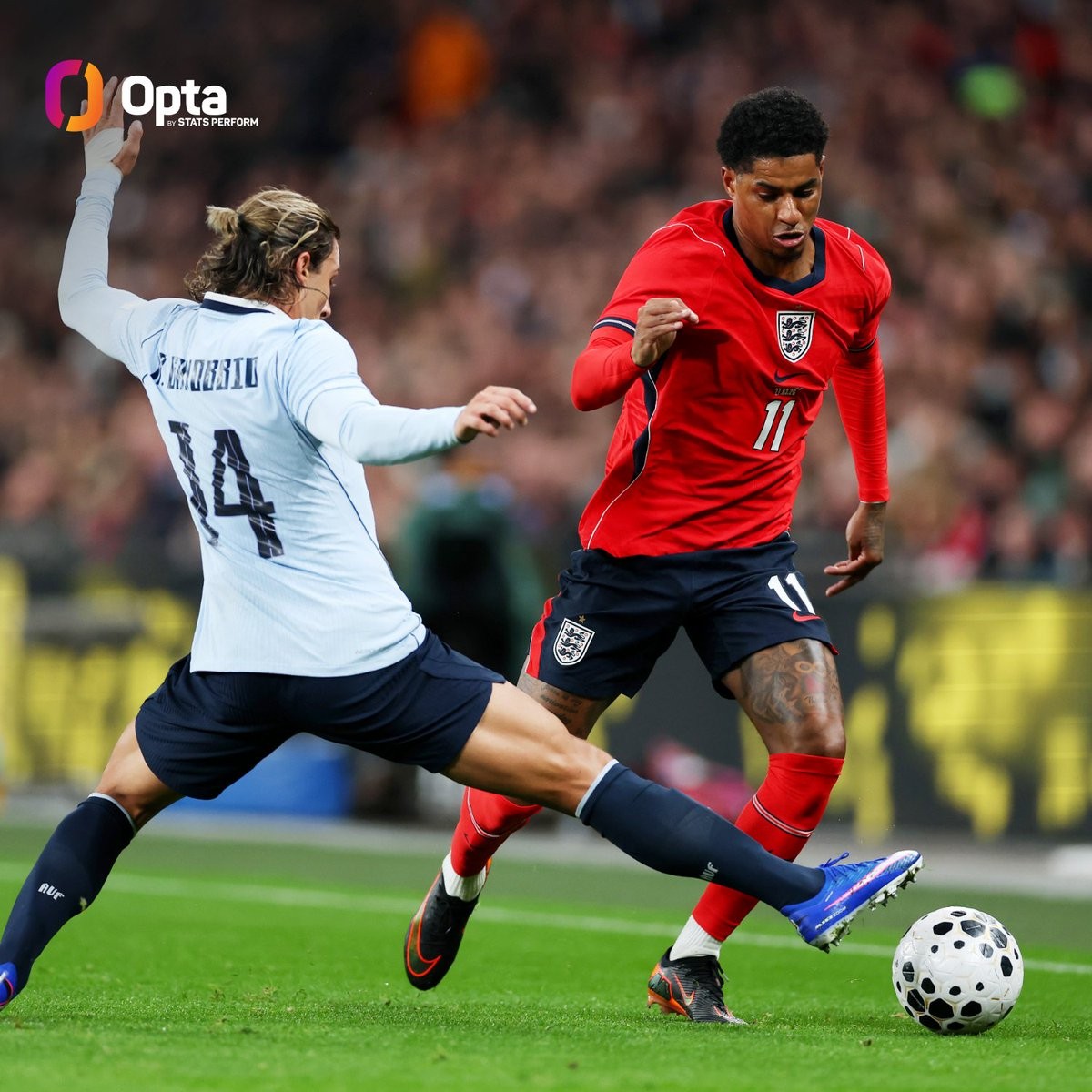 本场完成6次过人，为拉什福德自2018年以来英格兰队单场最多