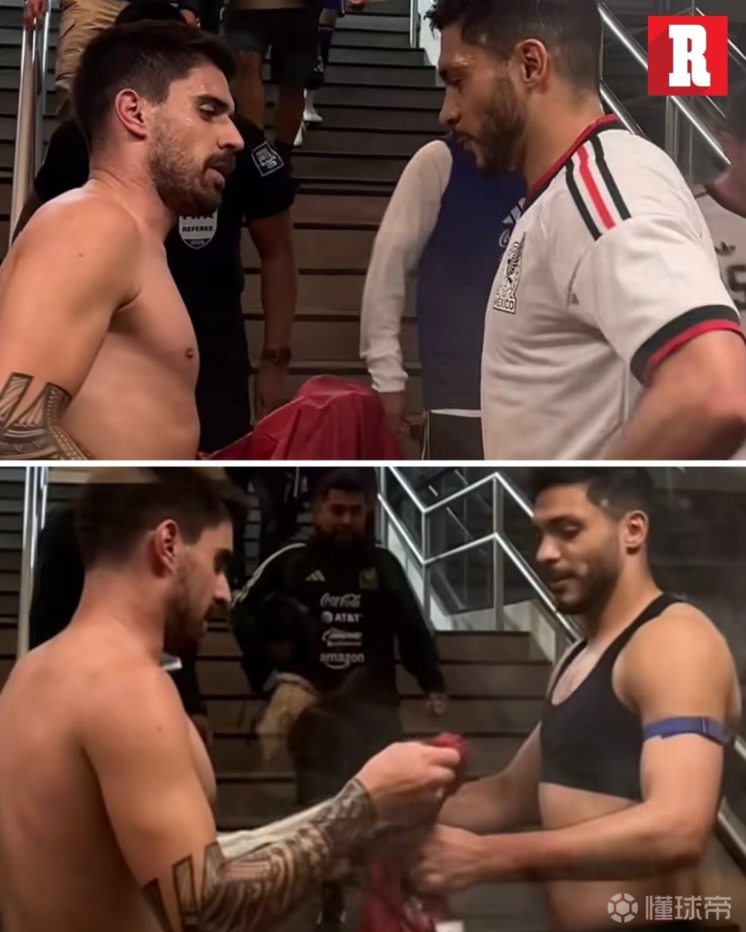 狼队前队友，劳尔-希门尼斯与鲁本-内维斯赛后交换球衣