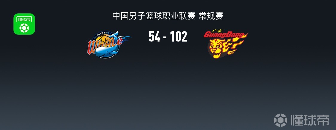 广东102-54送四川32连败，徐杰20+5，陈家政15分