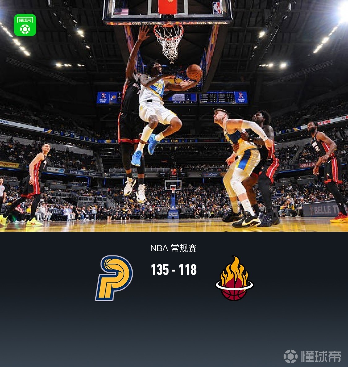 步行者135-118力克热火，西亚30+11+6，希罗空砍31分