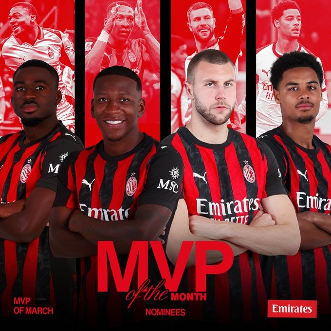 米兰3月最佳球员候选：优素福、埃斯图皮尼安、帕夫洛维奇在列