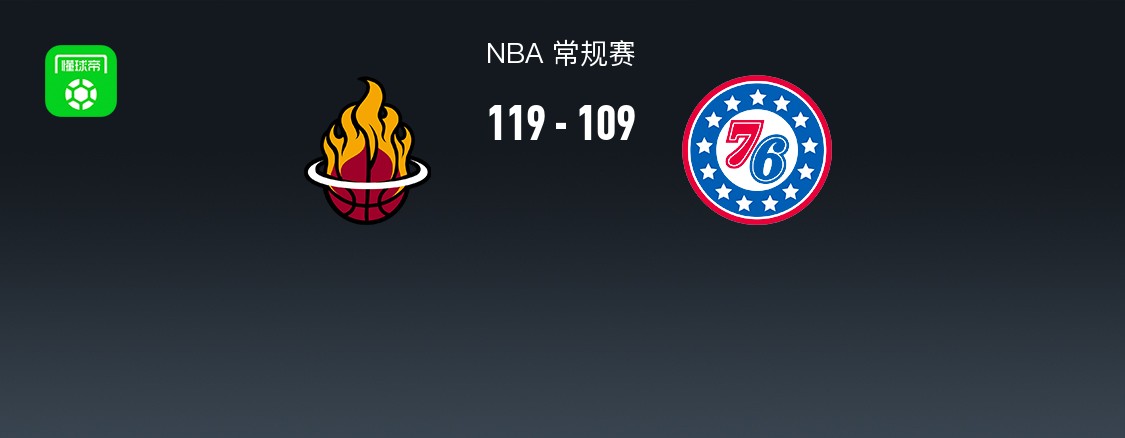 NBA战报：热火119-109 76人，希罗30+4+3