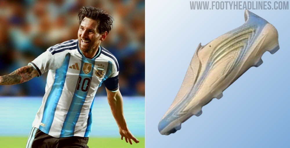 梅西世界杯战靴曝光：蓝白配色点缀金色细节，名为“最后的探戈”