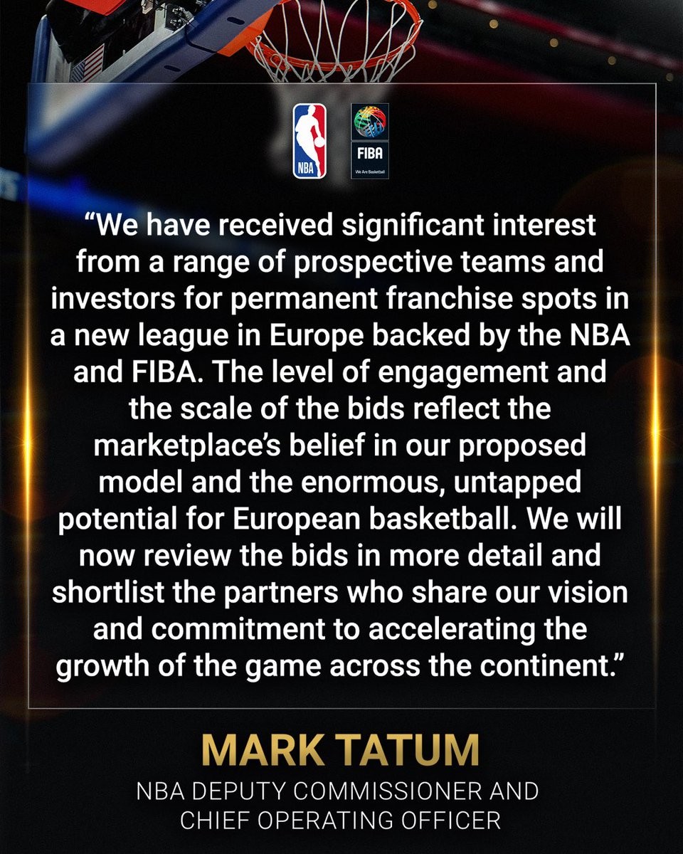 NBA副总裁：NBA与FIBA探索在欧洲建立新联赛取得了重要进展