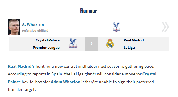 转会传闻：皇马将沃顿列为中场引援备选方案