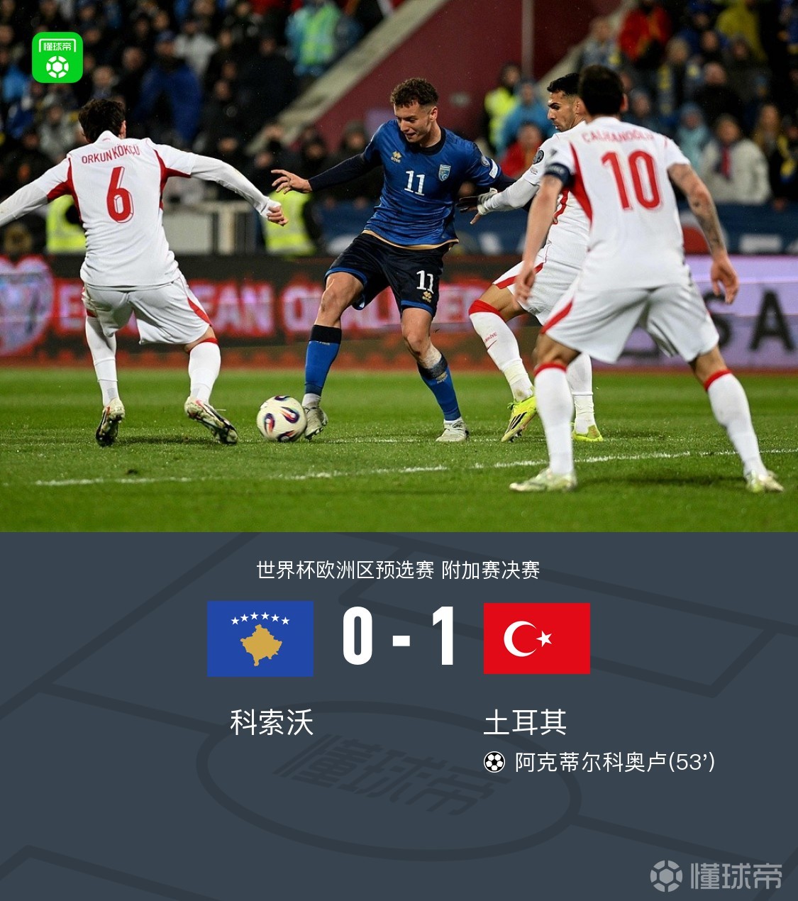 土耳其1-0科索沃，阿克蒂尔科奥卢打入制胜球