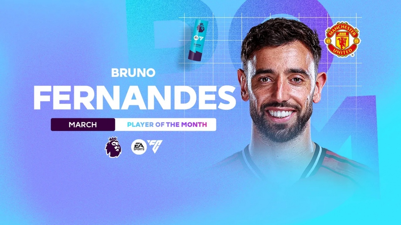 2球4助！官方：B费当选英超3月最佳球员 第6次当选追平C罗