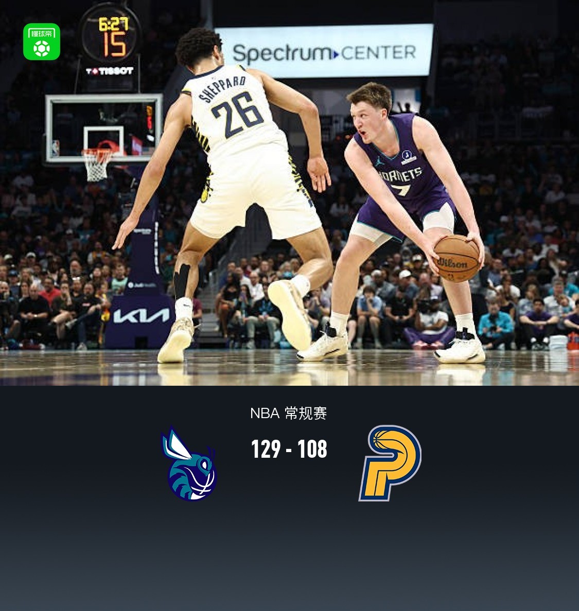 黄蜂129-108大胜步行者，米勒22+6，克努佩尔20分，西卡空砍30分