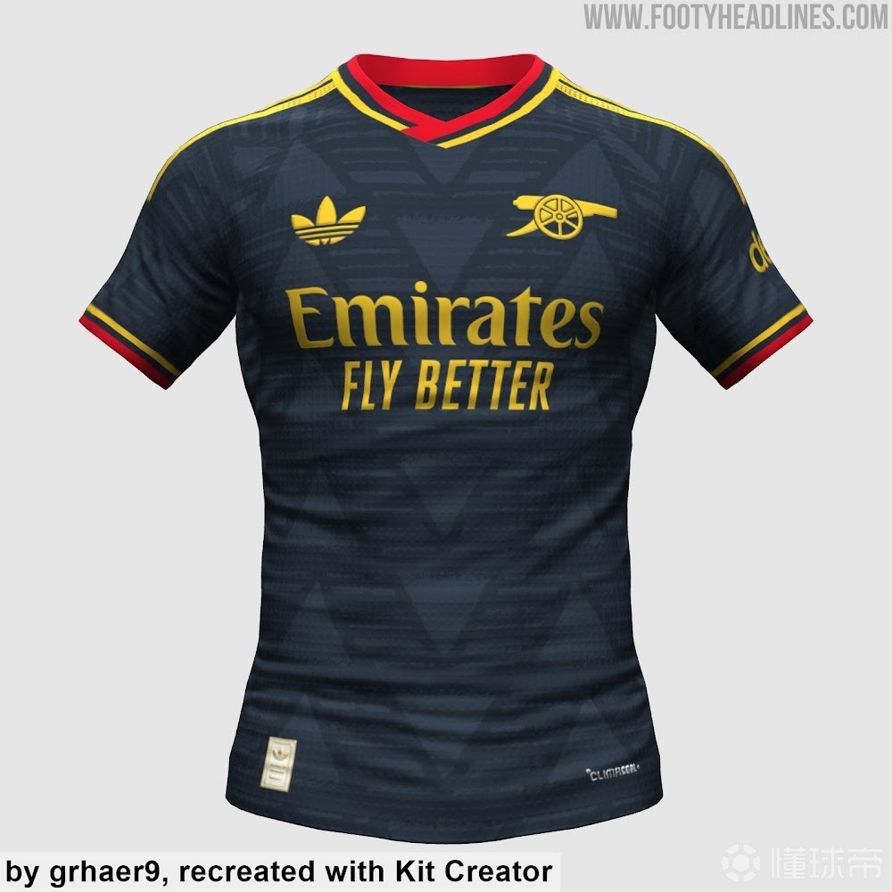 阿森纳26/27赛季客场球衣曝光：学院海军蓝色调，红黄色点缀