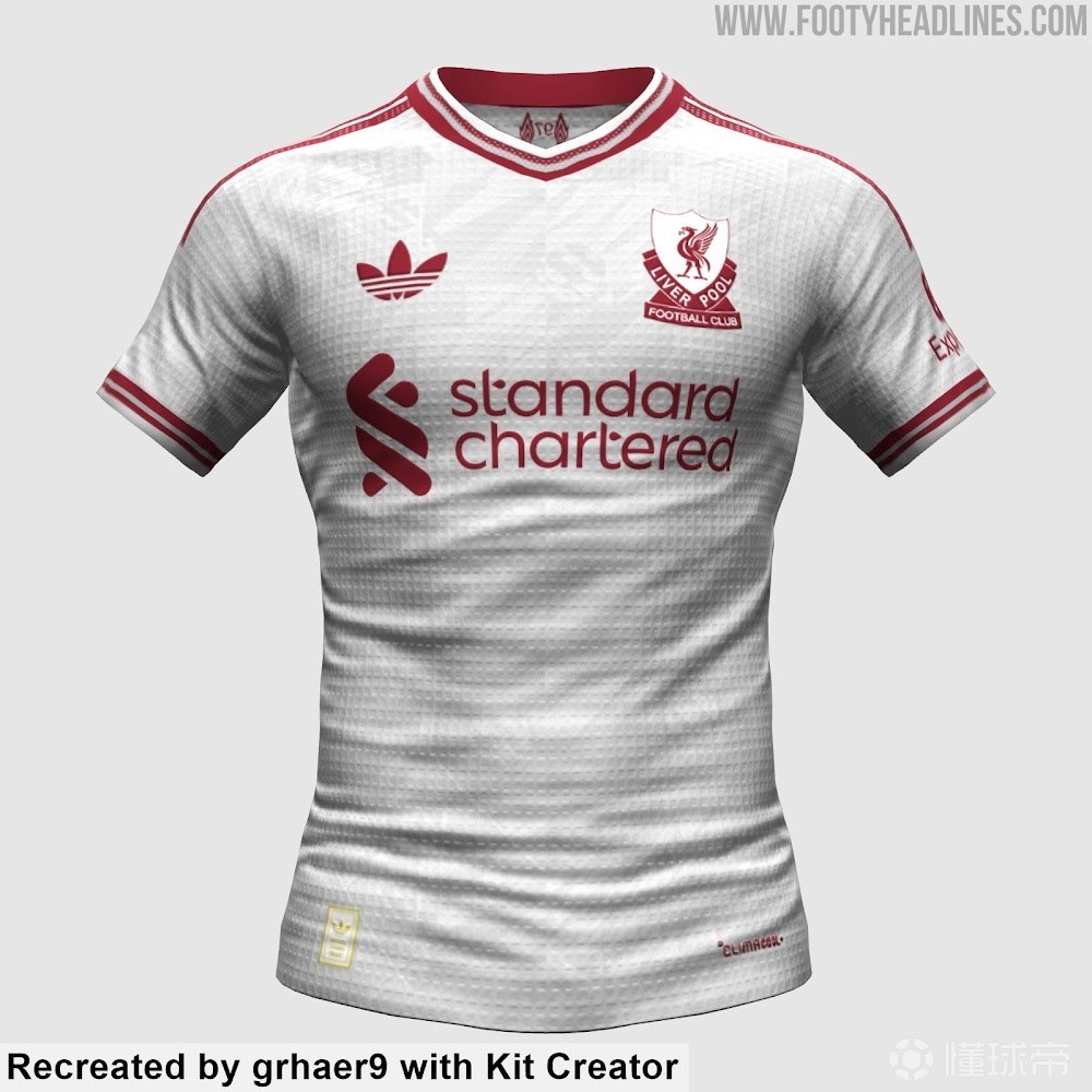 利物浦下赛季客场球衣曝光：白衣红边，复古队徽致敬1970年代