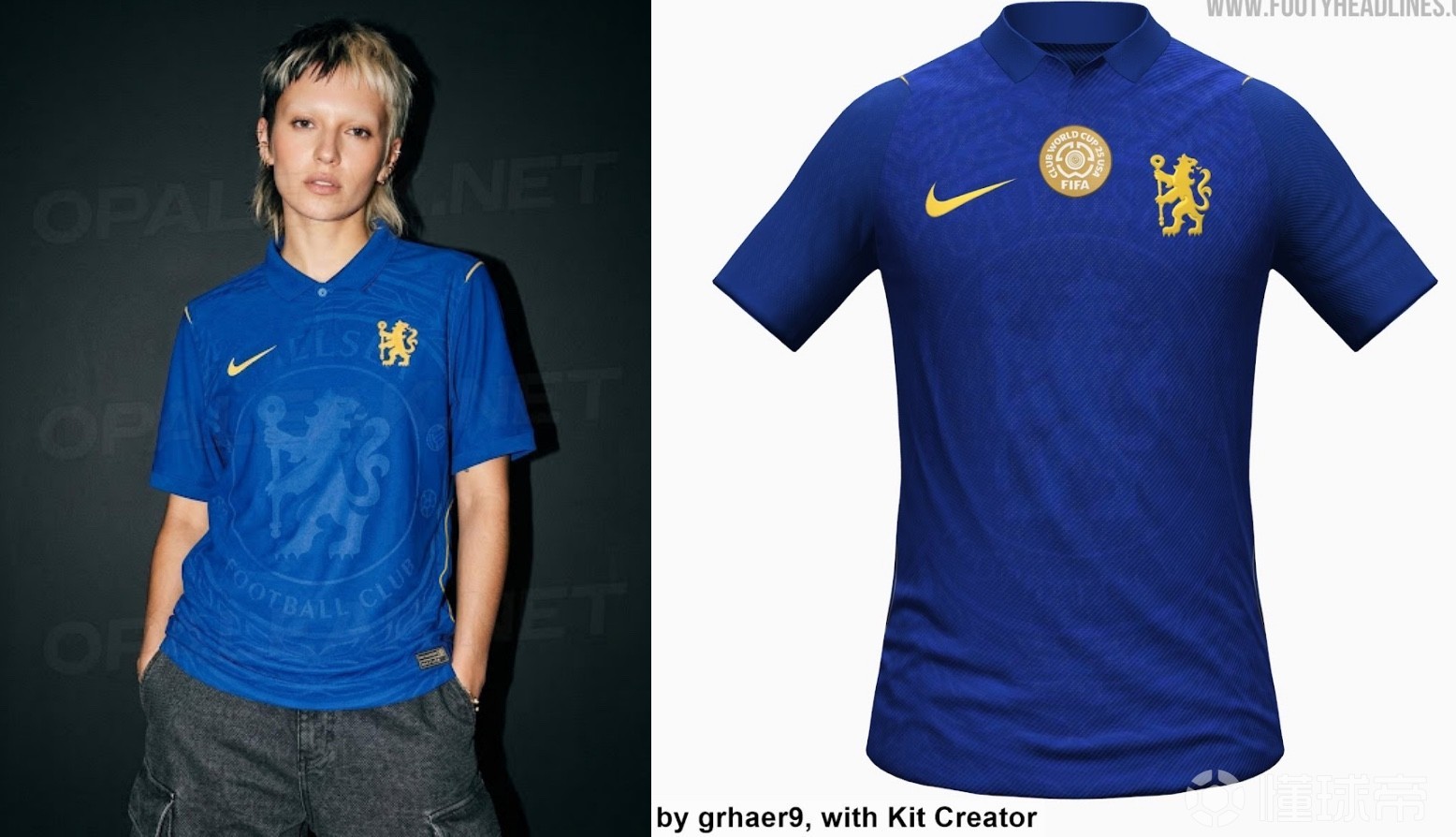 切尔西下赛季主场球衣谍照更新：蓝金复古风，黄色狮子队徽