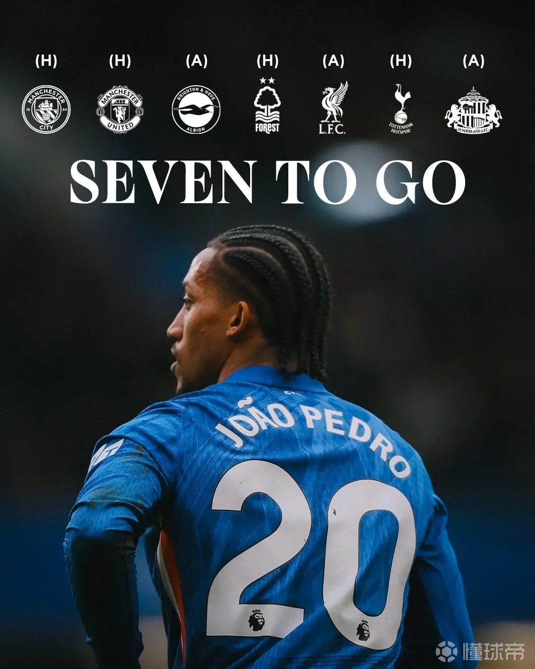 切尔西最后7轮英超面对4支BIG 6，近两周需连战曼市双雄