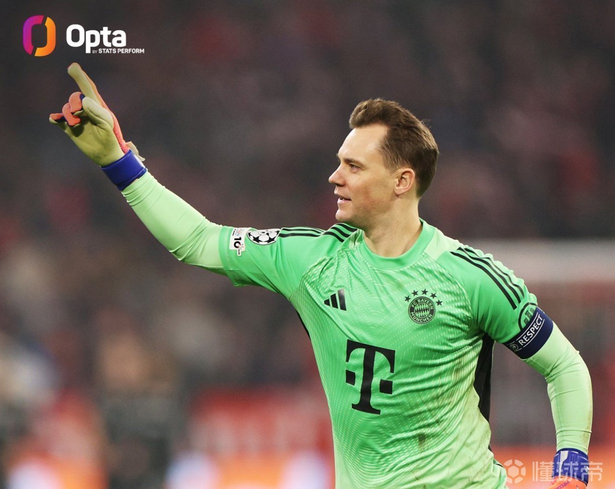 代表单一俱乐部欧冠首发次数：诺伊尔136次与梅西并列第二