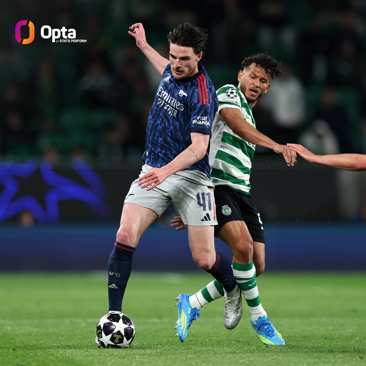 赖斯13次夺回球权，为塔帅以来阿森纳中场欧冠淘汰赛单场最多